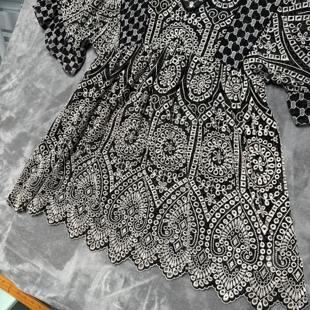Akemi + Kin Anthropologie Brooke Eyelet Dress Womens 10 Embroidered Lace Boho